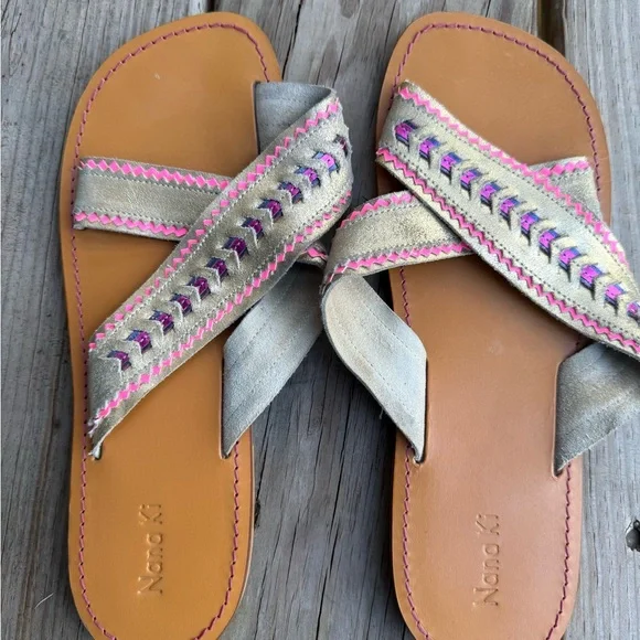 Women's Sandals with Pink and Purple Accents - Picture 2 of 4